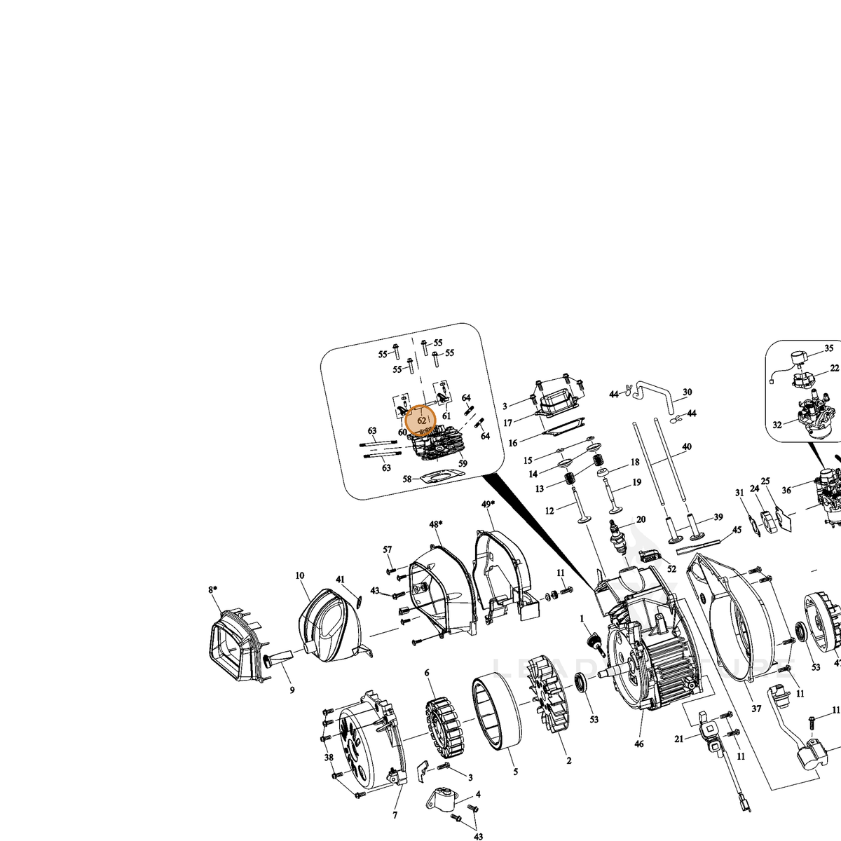 ECHO part YH458000390 — IPL diagram snippet (6x zoom, amber highlight)