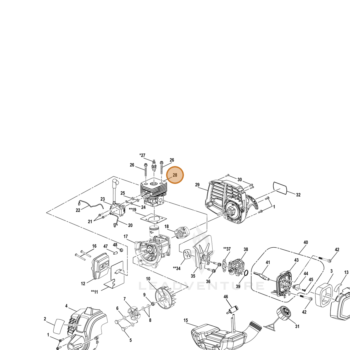 Echo part YH458000740 — IPL diagram snippet (6x zoom, amber highlight)