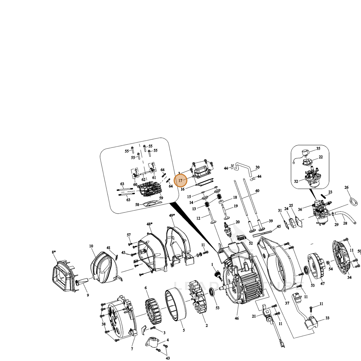 ECHO part YH458001080 — IPL diagram snippet (6x zoom, amber highlight)