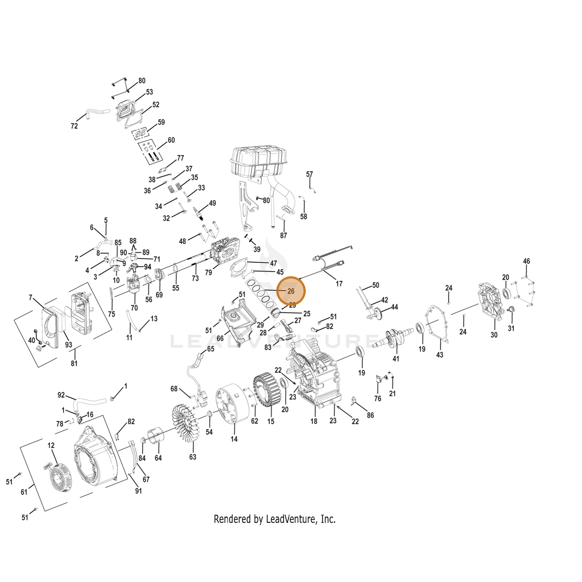 ECHO part YH458001100 — IPL diagram snippet (6x zoom, amber highlight)