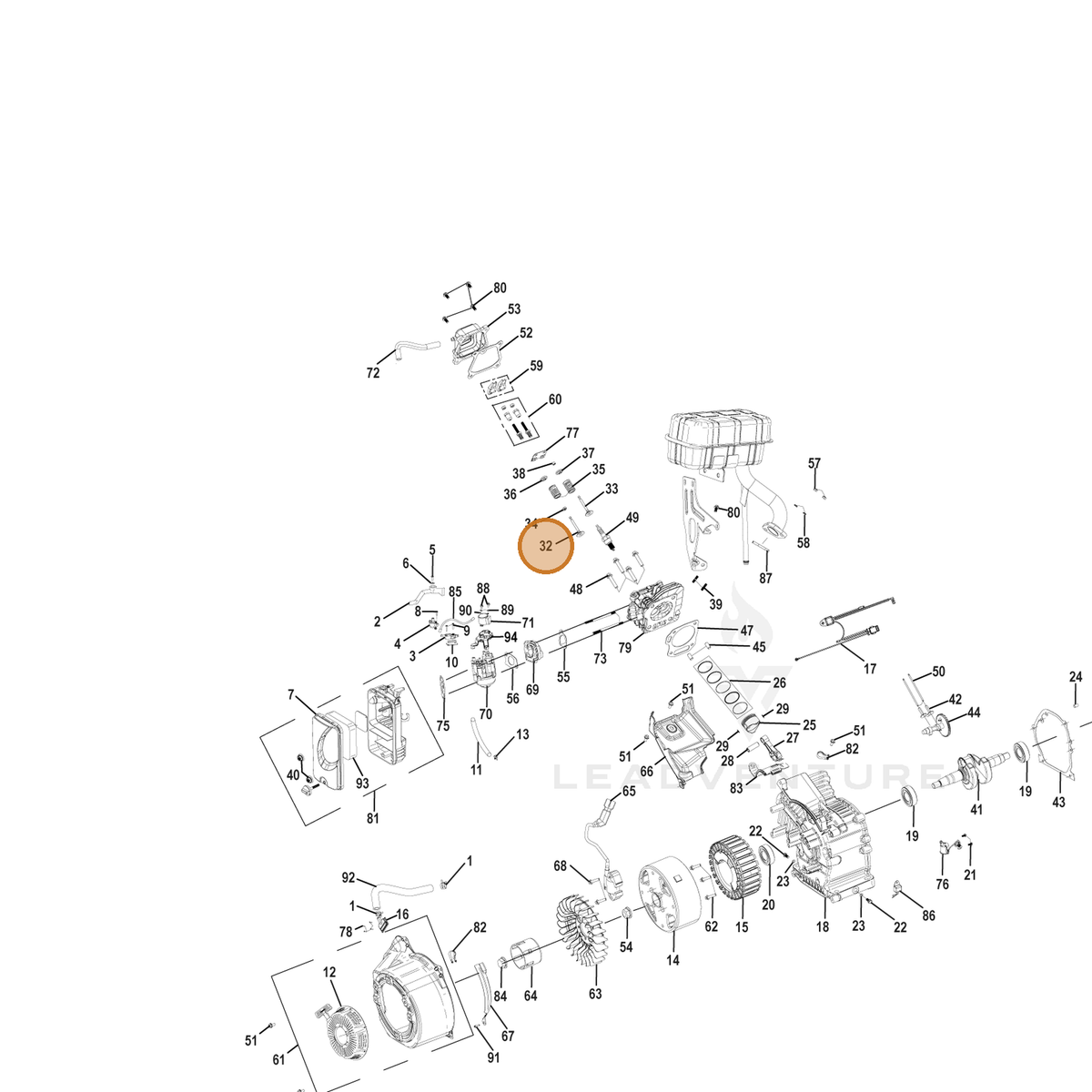 ECHO part YH458001150 — IPL diagram snippet (6x zoom, amber highlight)