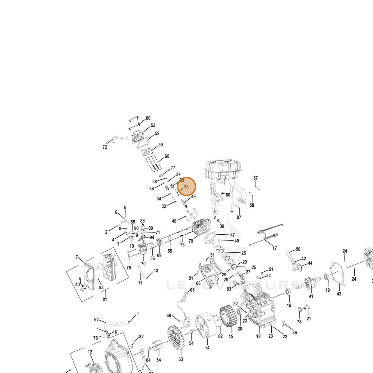 ECHO part YH458001160 — IPL diagram snippet (6x zoom, amber highlight)