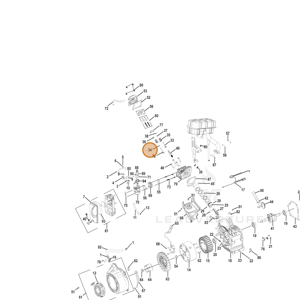 ECHO part YH458001170 — IPL diagram snippet (6x zoom, amber highlight)