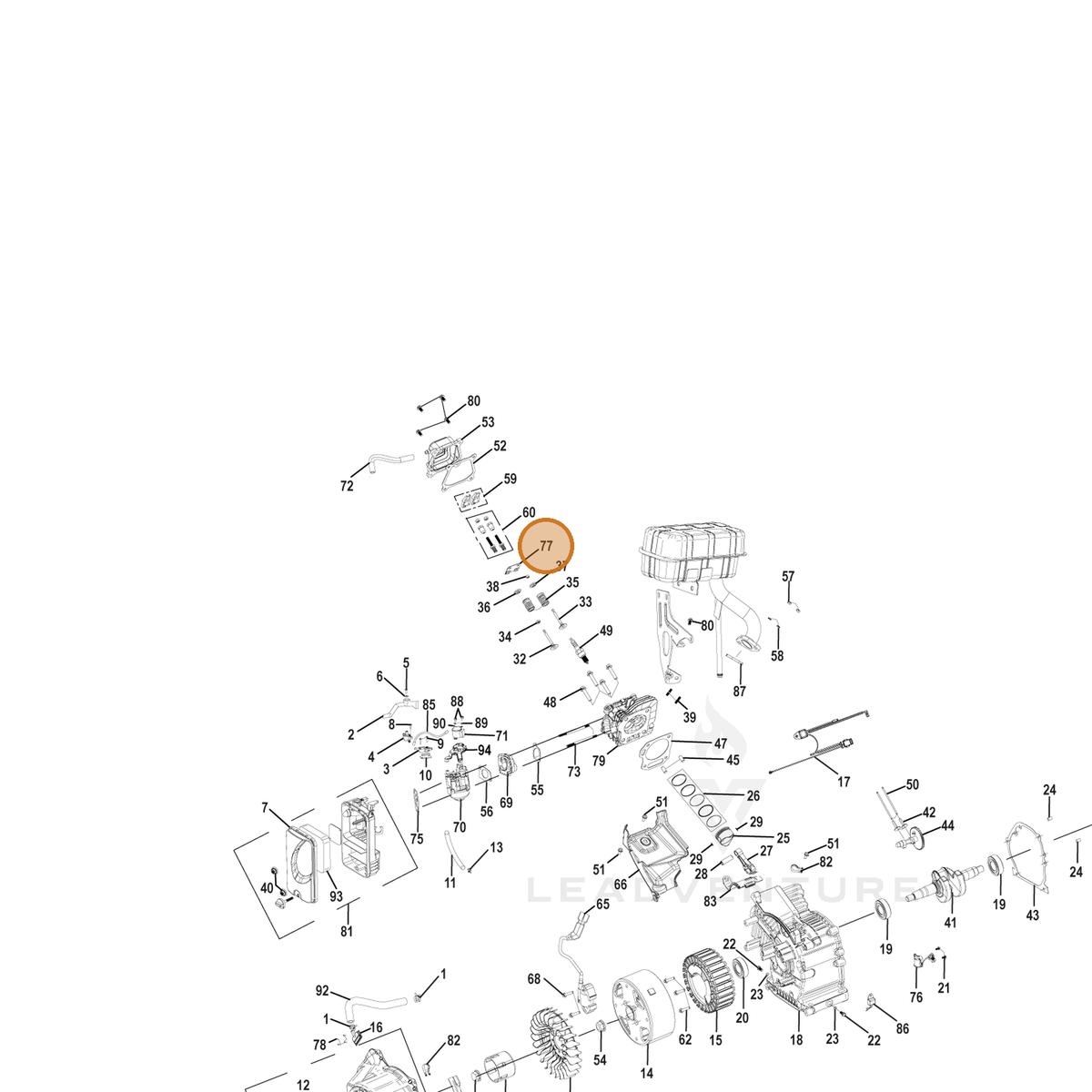 ECHO part YH458001290 — IPL diagram snippet (6x zoom, amber highlight)