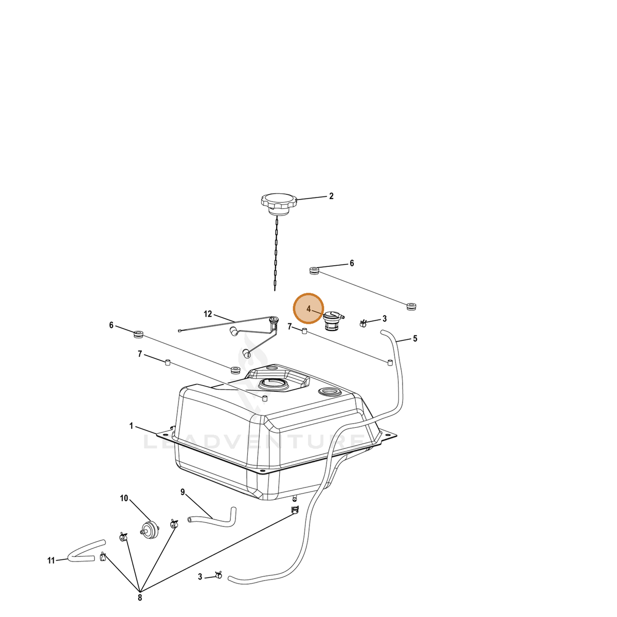 ECHO part YH459000140 — IPL diagram snippet (6x zoom, amber highlight)