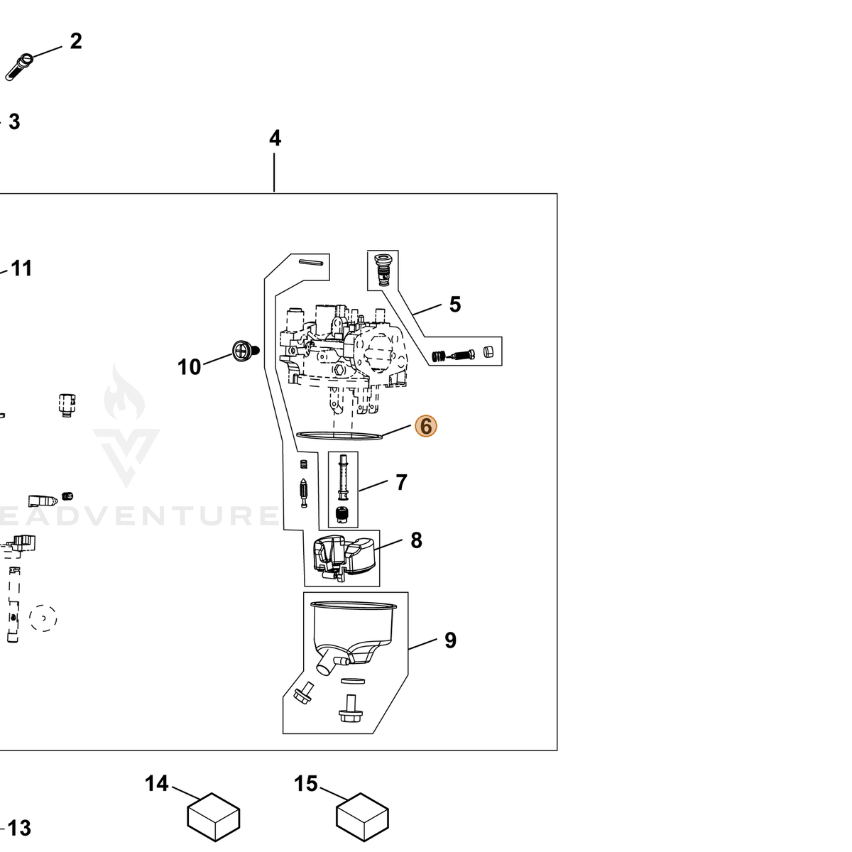 ECHO part YH459000490 — IPL diagram snippet (6x zoom, amber highlight)