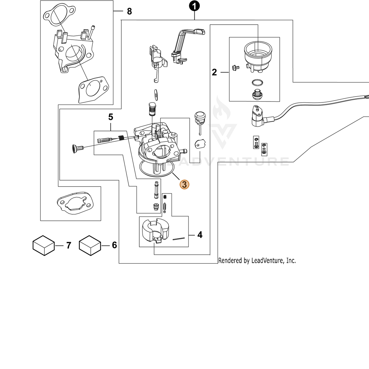 ECHO part YH459000500 — IPL diagram snippet (6x zoom, amber highlight)