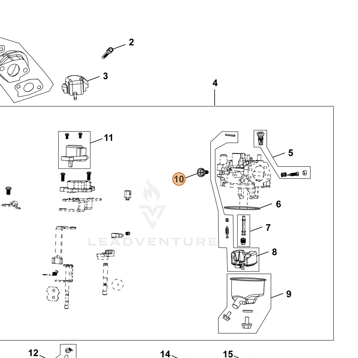 ECHO part YH459000620 — IPL diagram snippet (6x zoom, amber highlight)