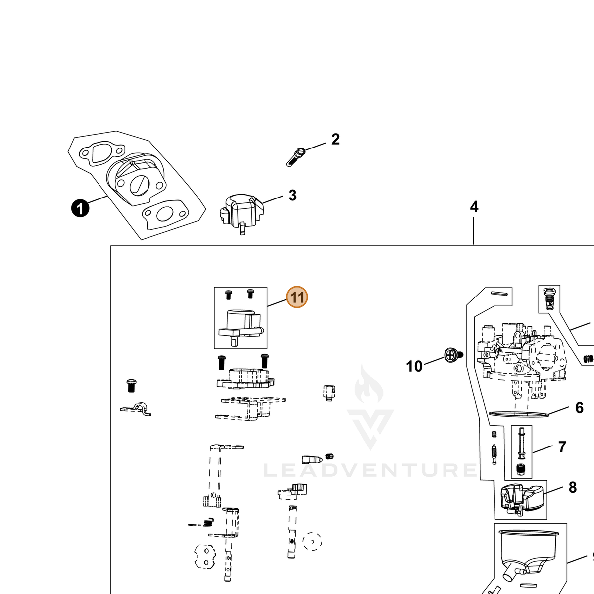 ECHO part YH459000630 — IPL diagram snippet (6x zoom, amber highlight)