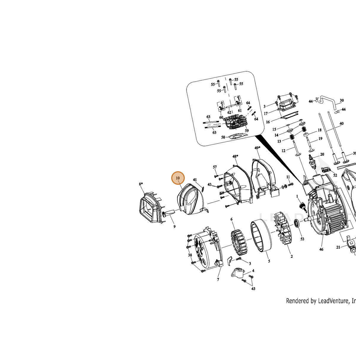 ECHO part YH460000080 — IPL diagram snippet (6x zoom, amber highlight)