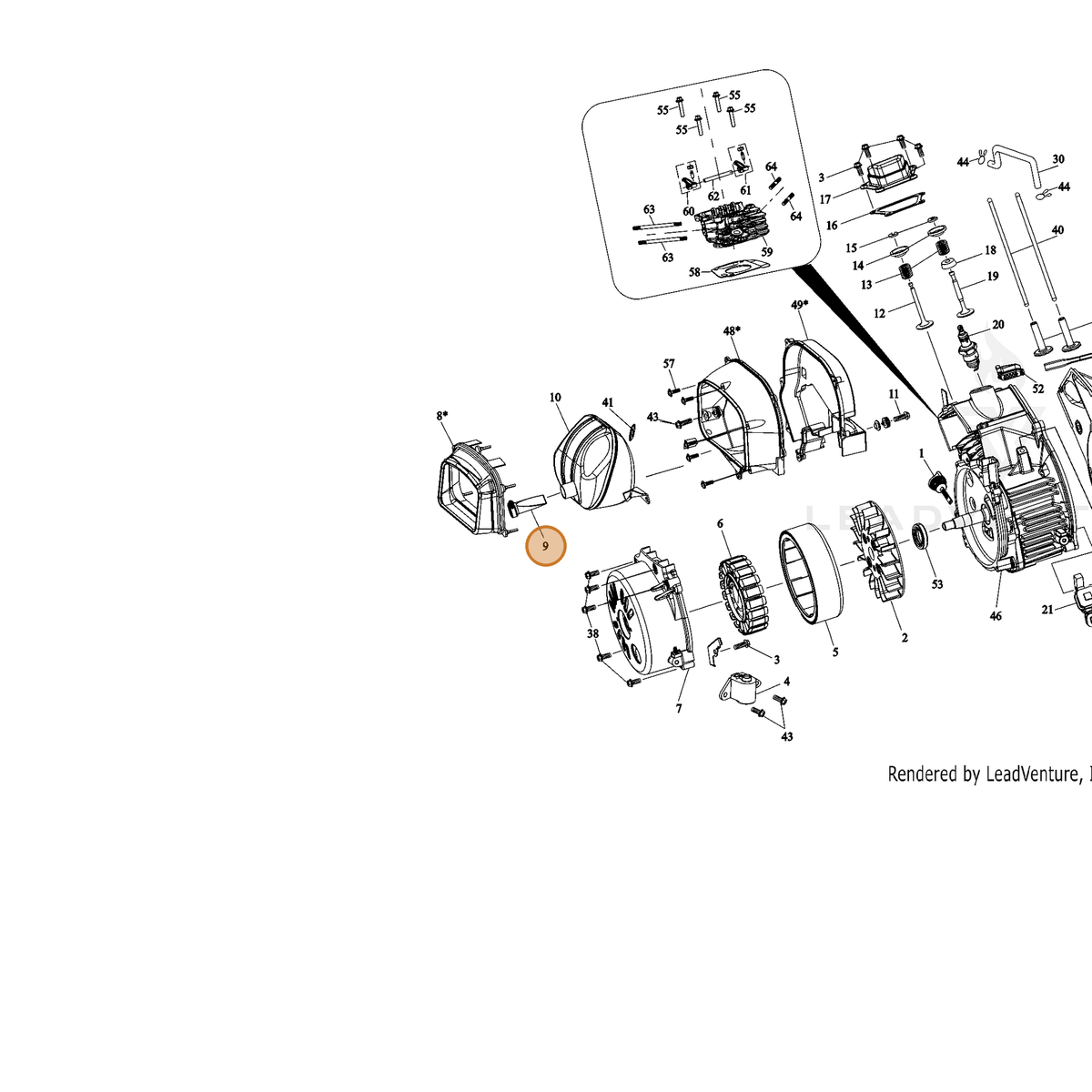 ECHO part YH460000091 — IPL diagram snippet (6x zoom, amber highlight)