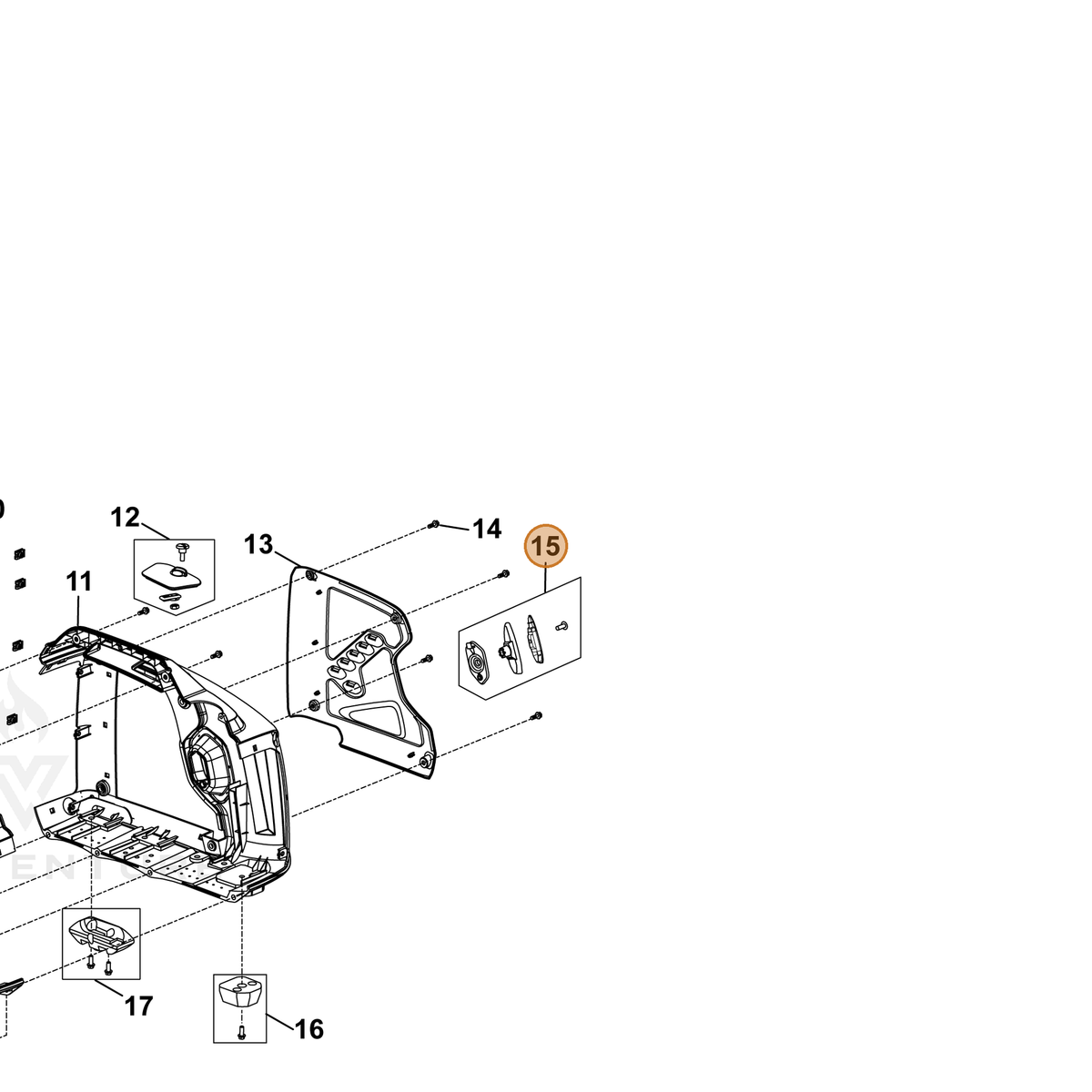 ECHO part YH463000020 — IPL diagram snippet (6x zoom, amber highlight)