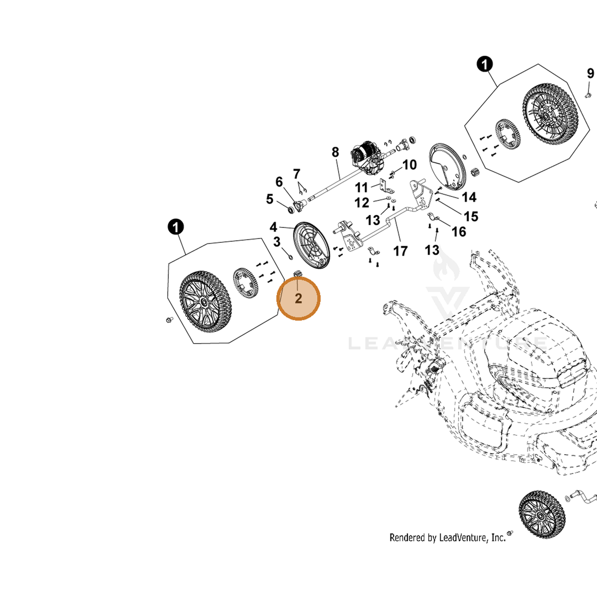 ECHO part YH464000030 — IPL diagram snippet (6x zoom, amber highlight)