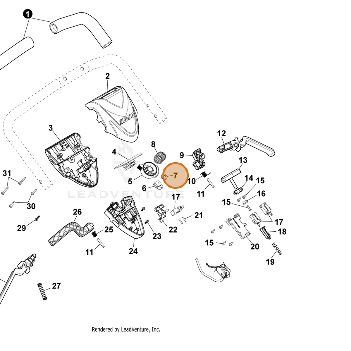 ECHO part YH464000040 — IPL diagram snippet (6x zoom, amber highlight)