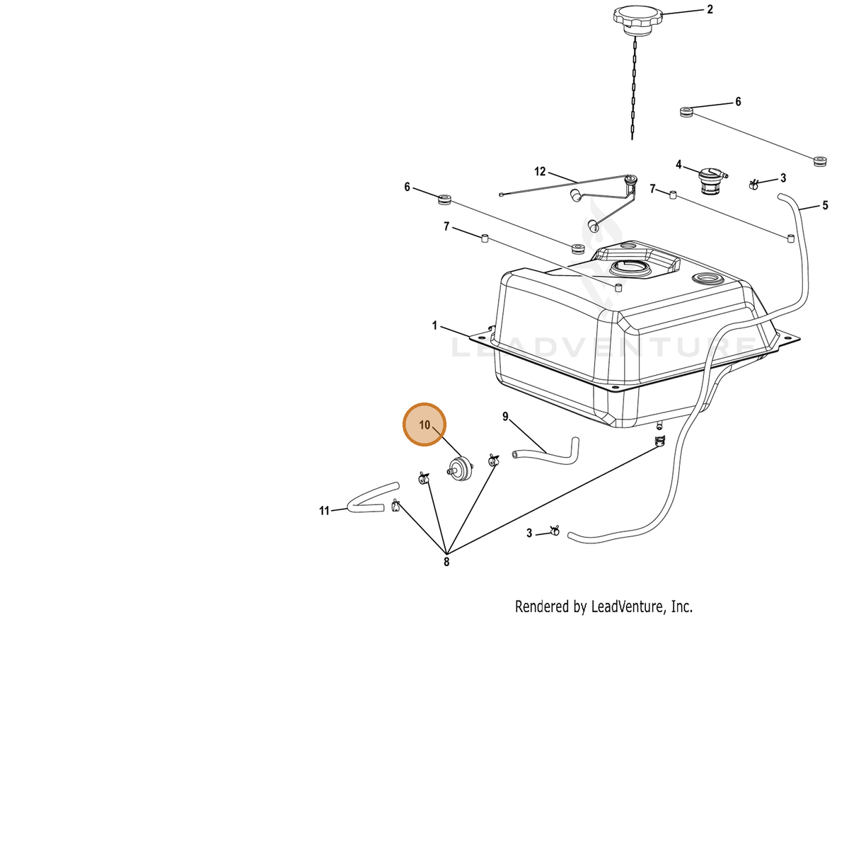ECHO part YH465000100 — IPL diagram snippet (6x zoom, amber highlight)