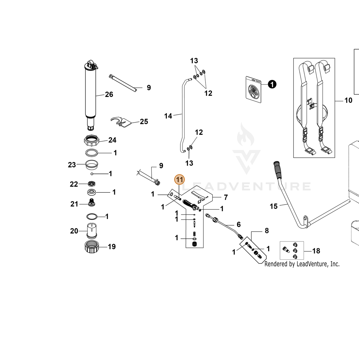ECHO part YH465000280 — IPL diagram snippet (6x zoom, amber highlight)