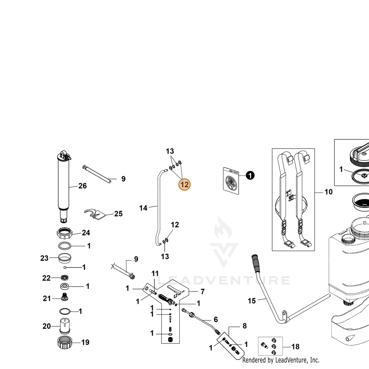 ECHO part YH466000480 — IPL diagram snippet (6x zoom, amber highlight)