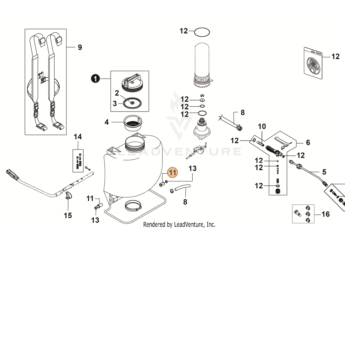 ECHO part YH466000510 — IPL diagram snippet (6x zoom, amber highlight)