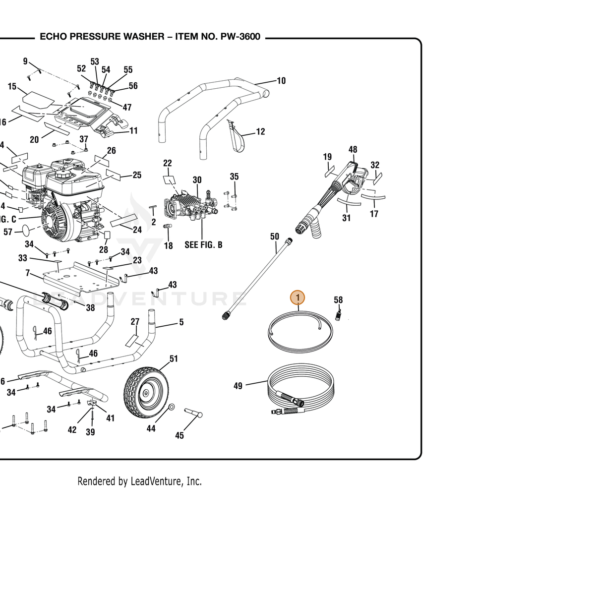 ECHO part YH467000360 — IPL diagram snippet (6x zoom, amber highlight)
