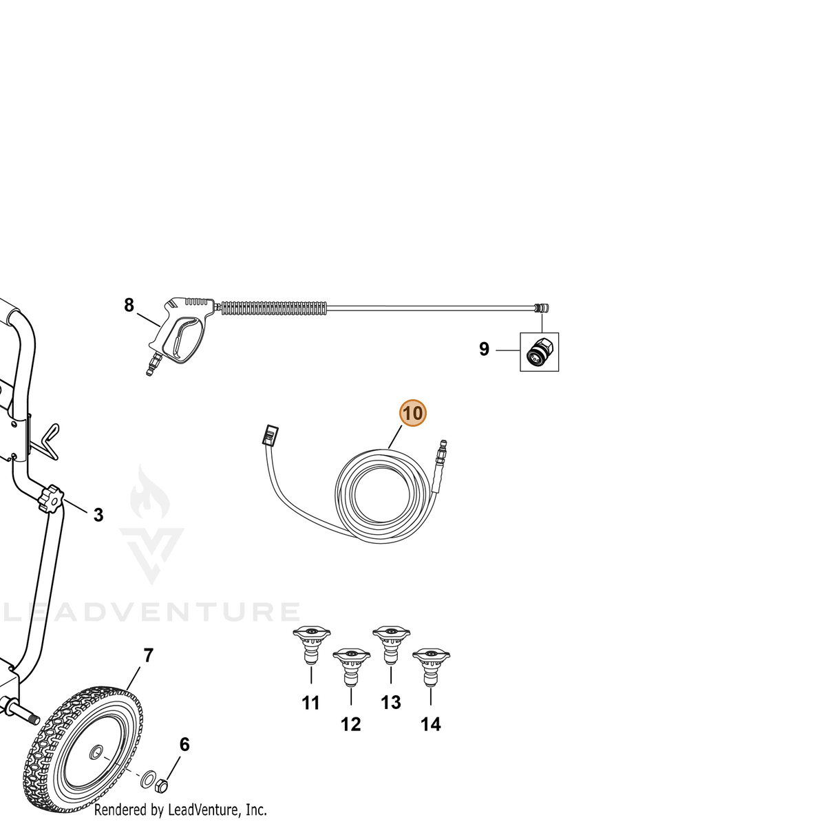 ECHO part YH467000490 — IPL diagram snippet (6x zoom, amber highlight)