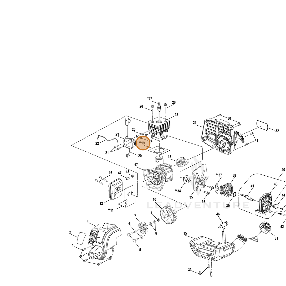 Echo part YH468001040 — IPL diagram snippet (6x zoom, amber highlight)