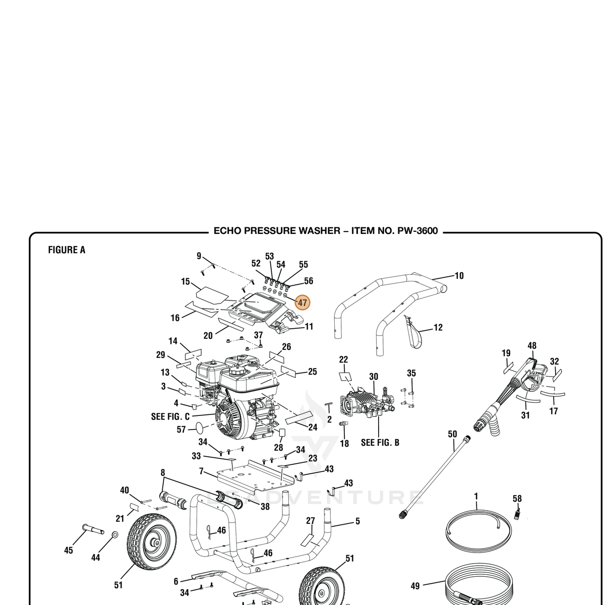 ECHO part YH468001130 — IPL diagram snippet (6x zoom, amber highlight)