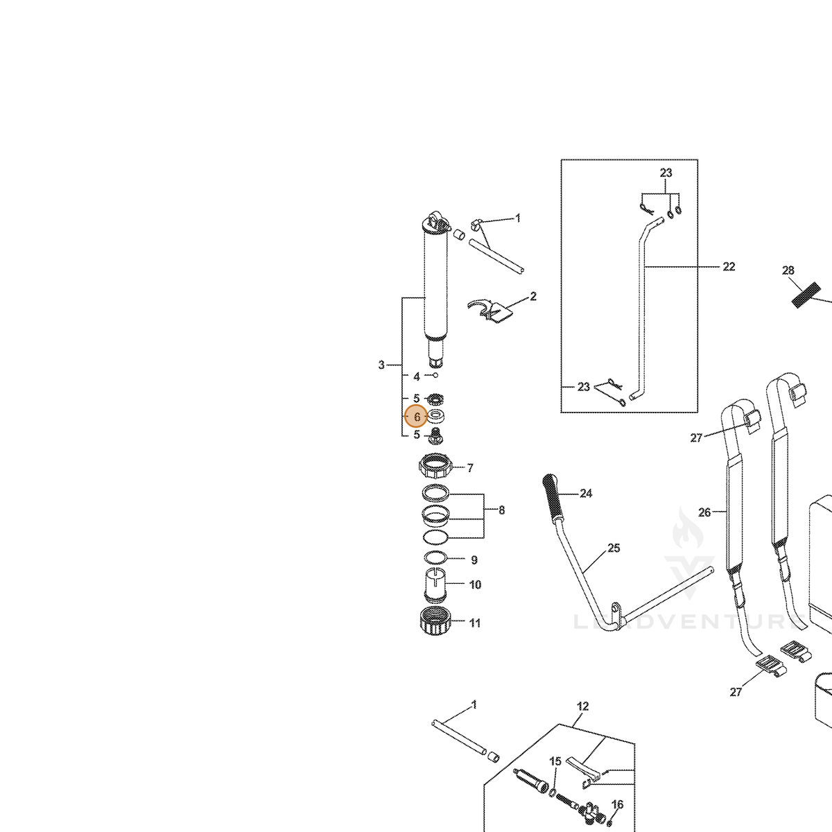 ECHO part YH468001690 — IPL diagram snippet (6x zoom, amber highlight)