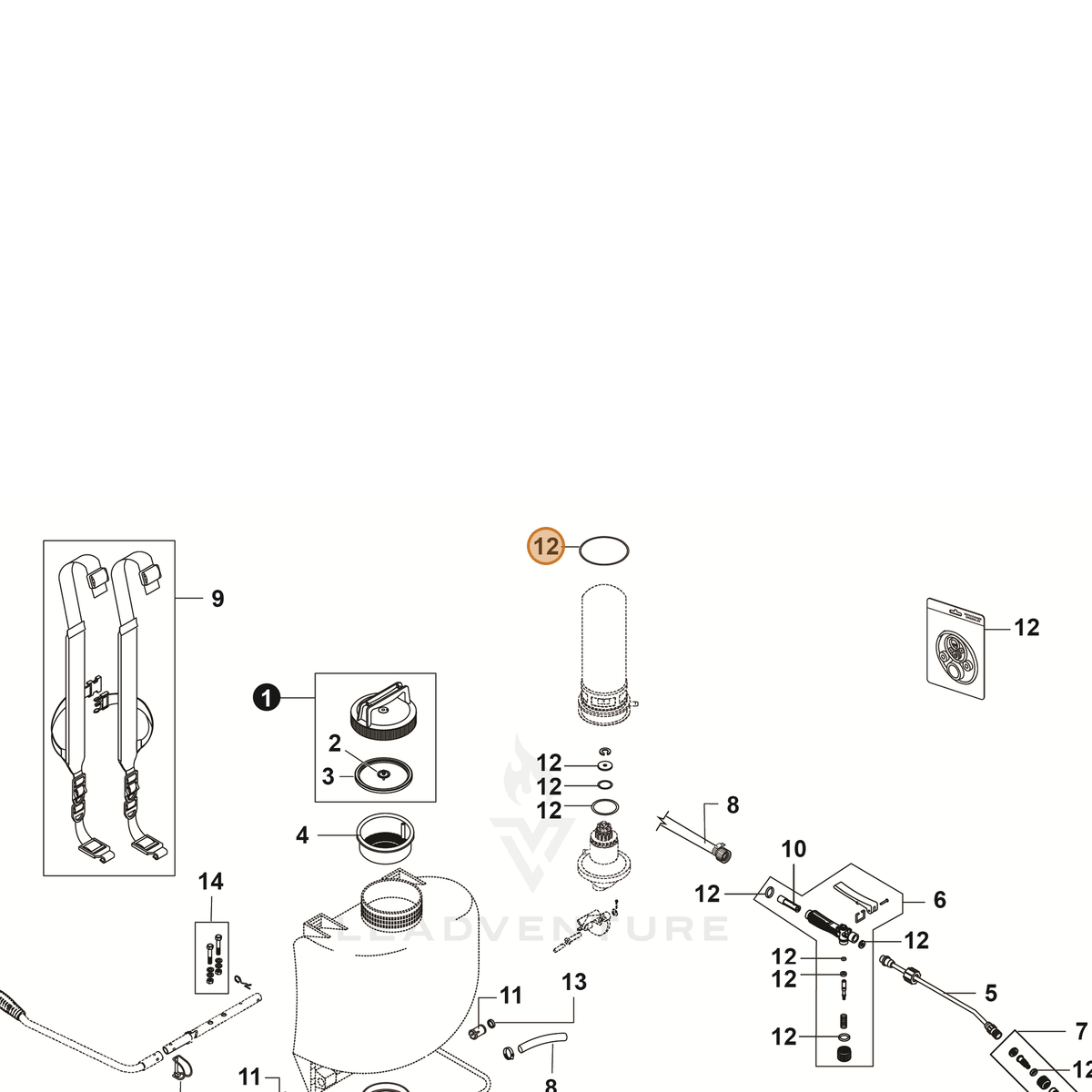 ECHO part YH468001710 — IPL diagram snippet (6x zoom, amber highlight)