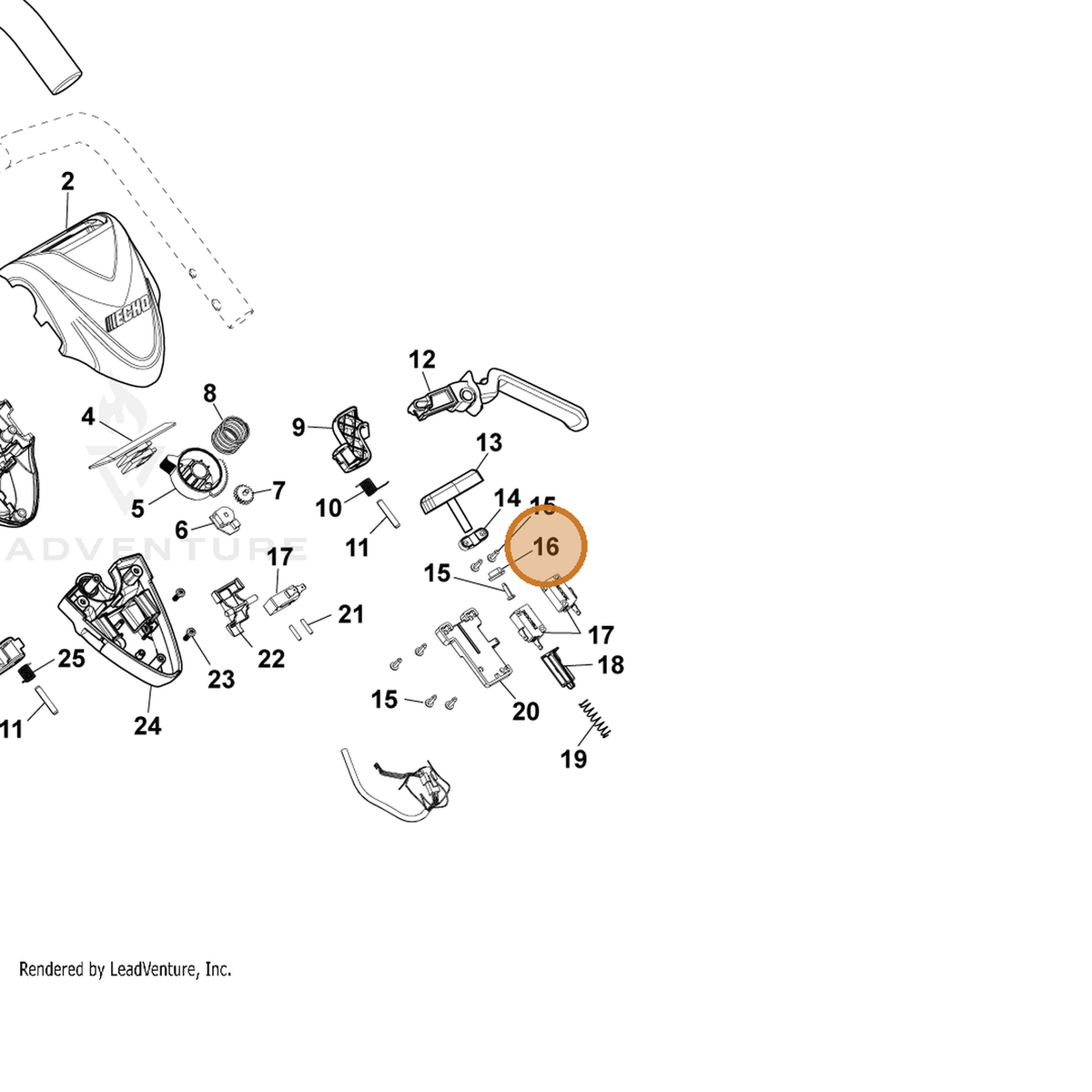 ECHO part YH468001780 — IPL diagram snippet (6x zoom, amber highlight)