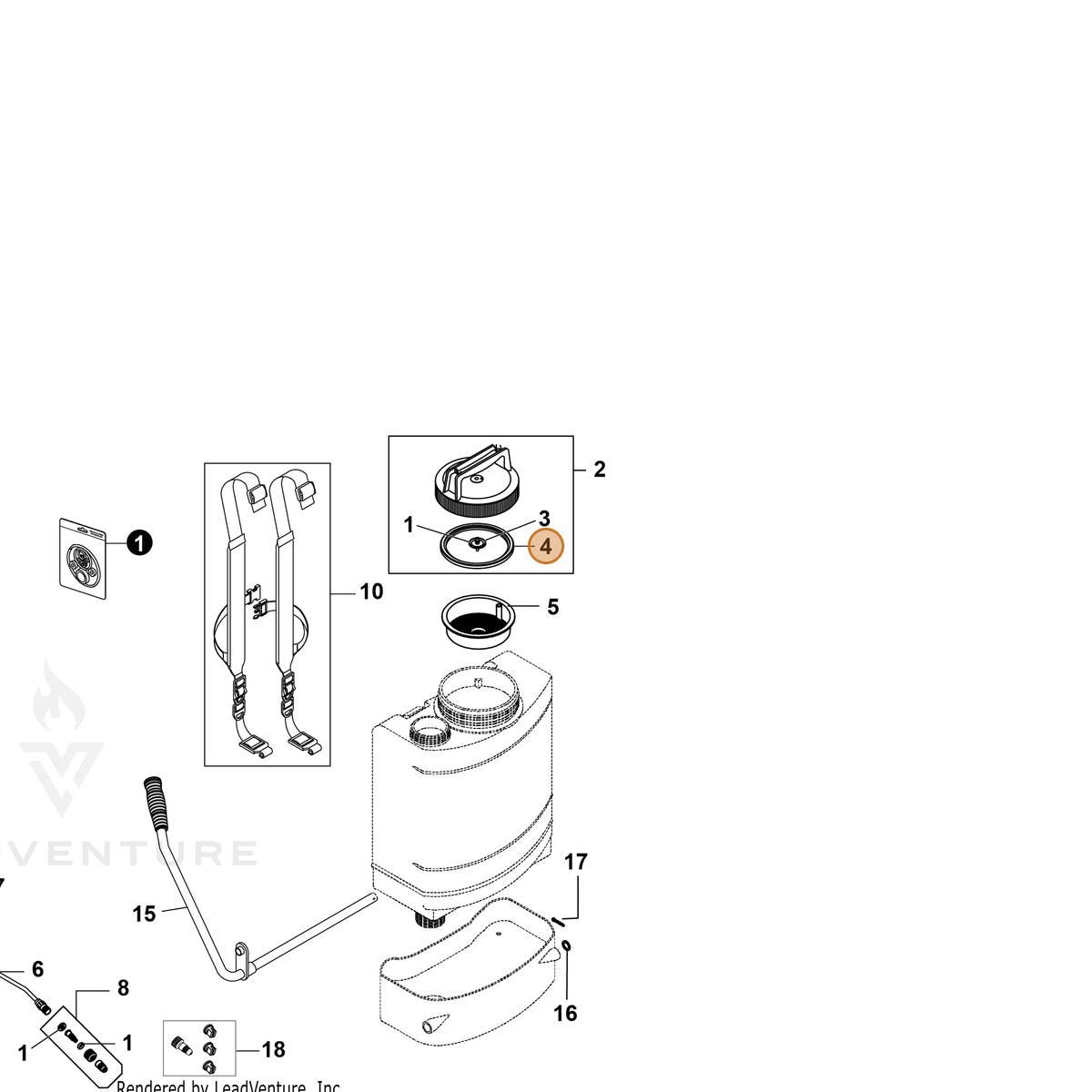 ECHO part YH468001860 — IPL diagram snippet (6x zoom, amber highlight)