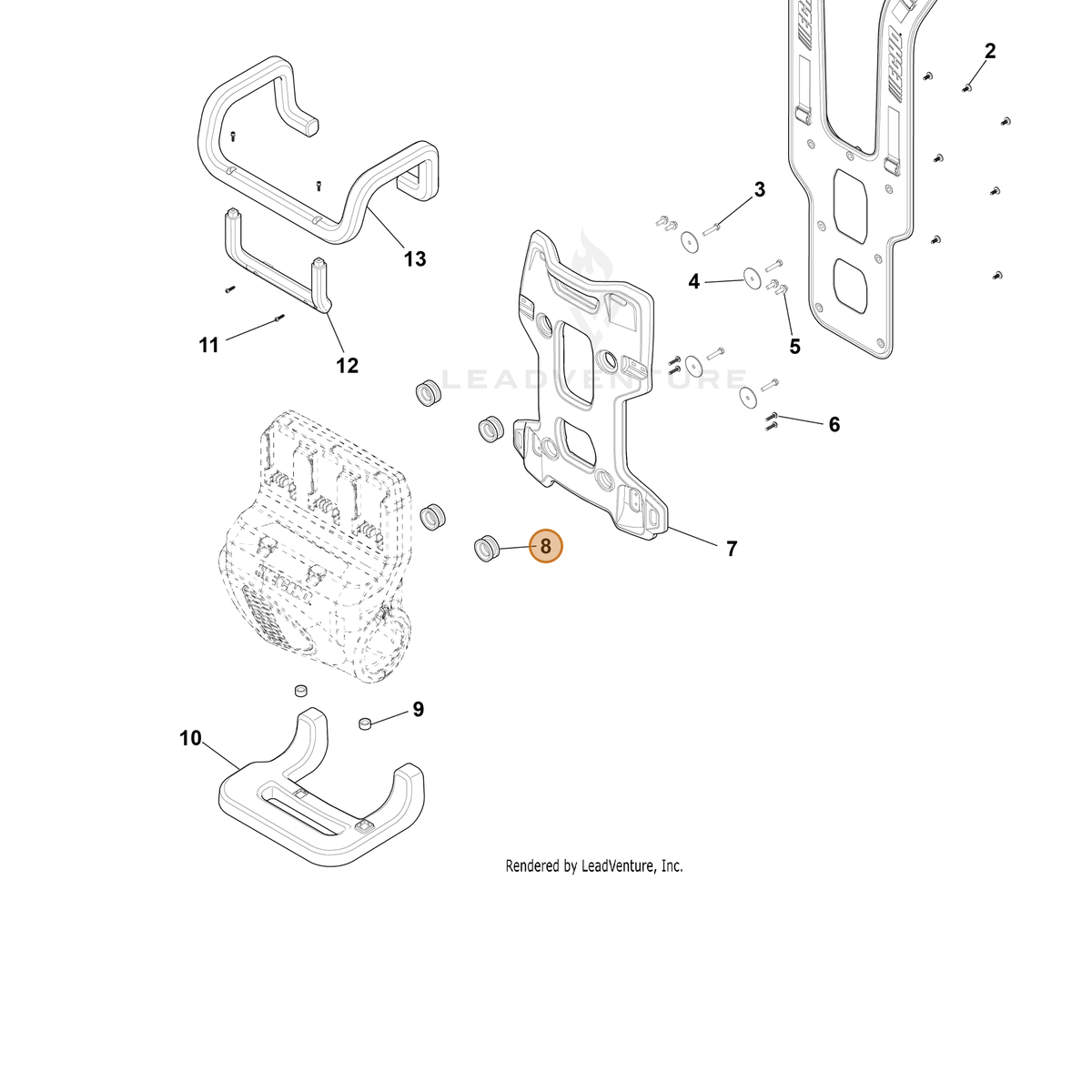 ECHO part YH468001910 — IPL diagram snippet (6x zoom, amber highlight)