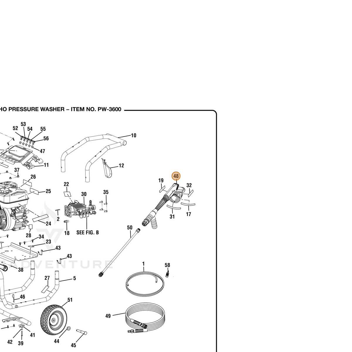 ECHO part YH470000850 — IPL diagram snippet (6x zoom, amber highlight)