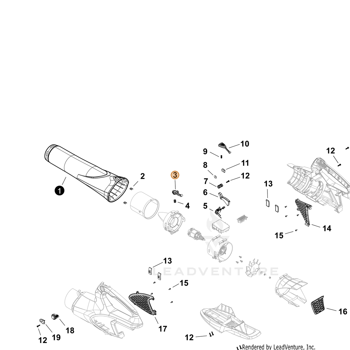 ECHO part YH470000970 — IPL diagram snippet (6x zoom, amber highlight)