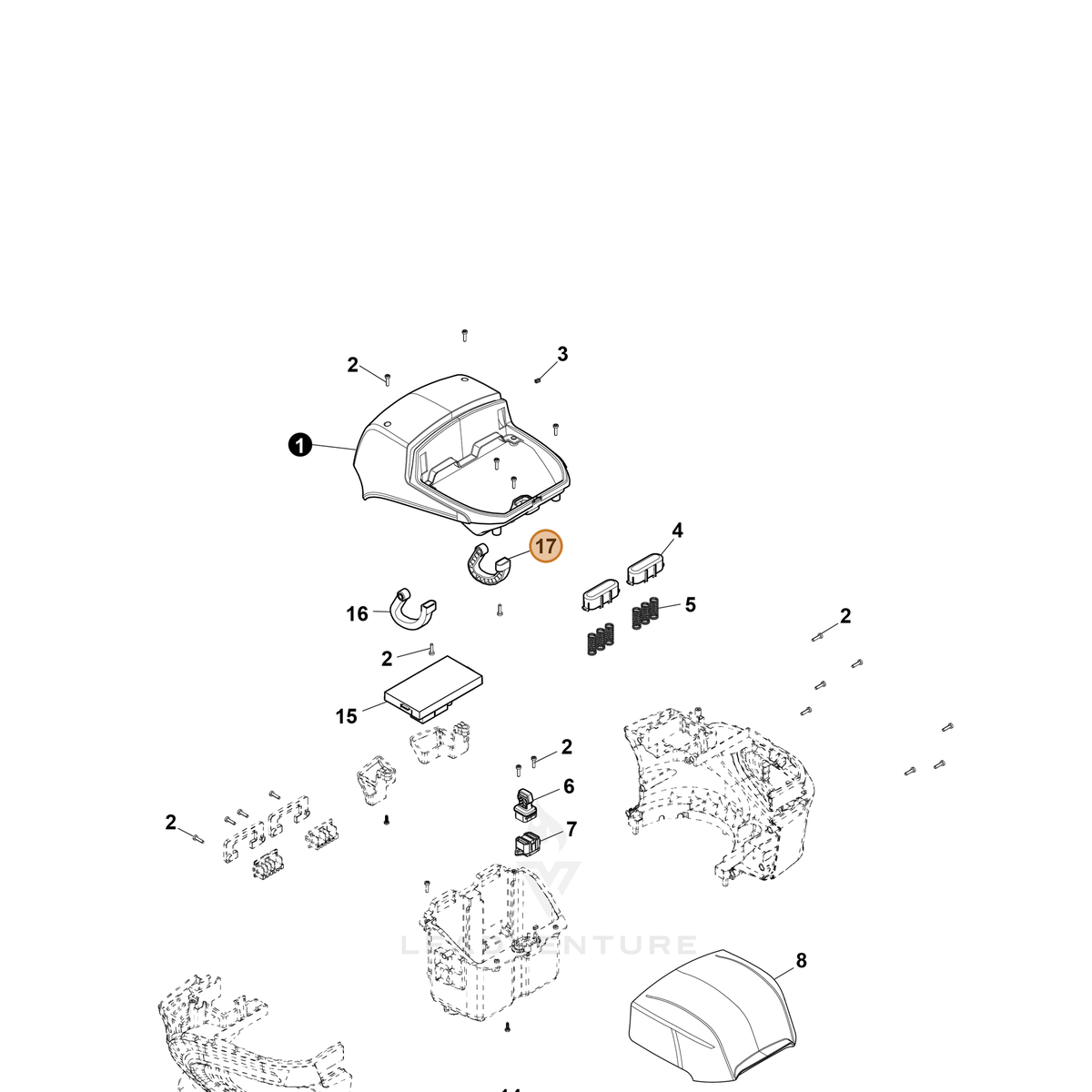ECHO part YH470001010 — IPL diagram snippet (6x zoom, amber highlight)