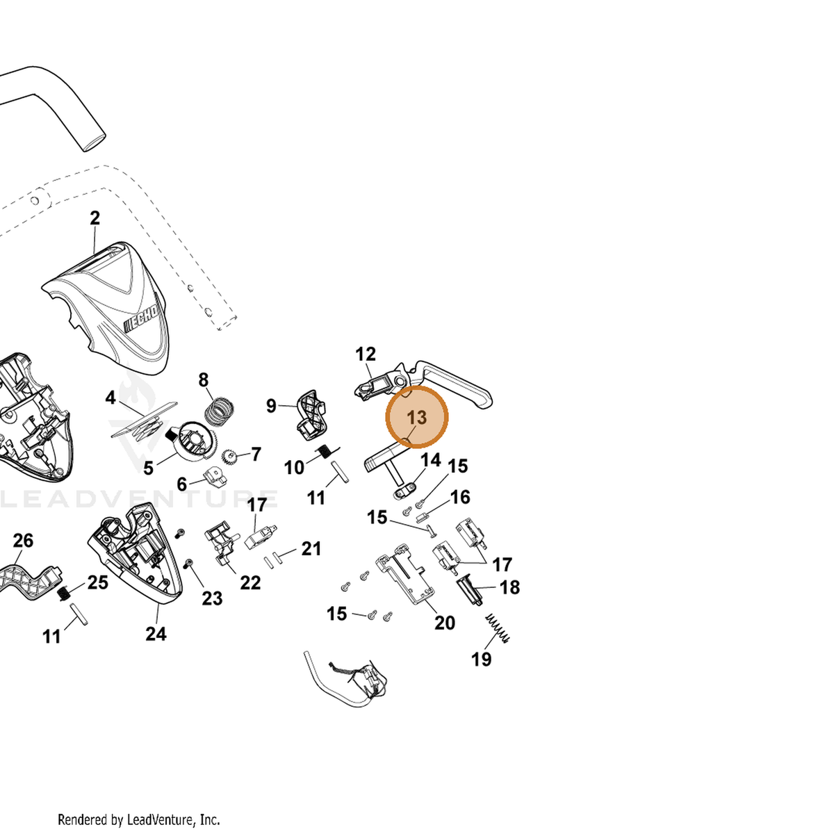 ECHO part YH470001040 — IPL diagram snippet (6x zoom, amber highlight)