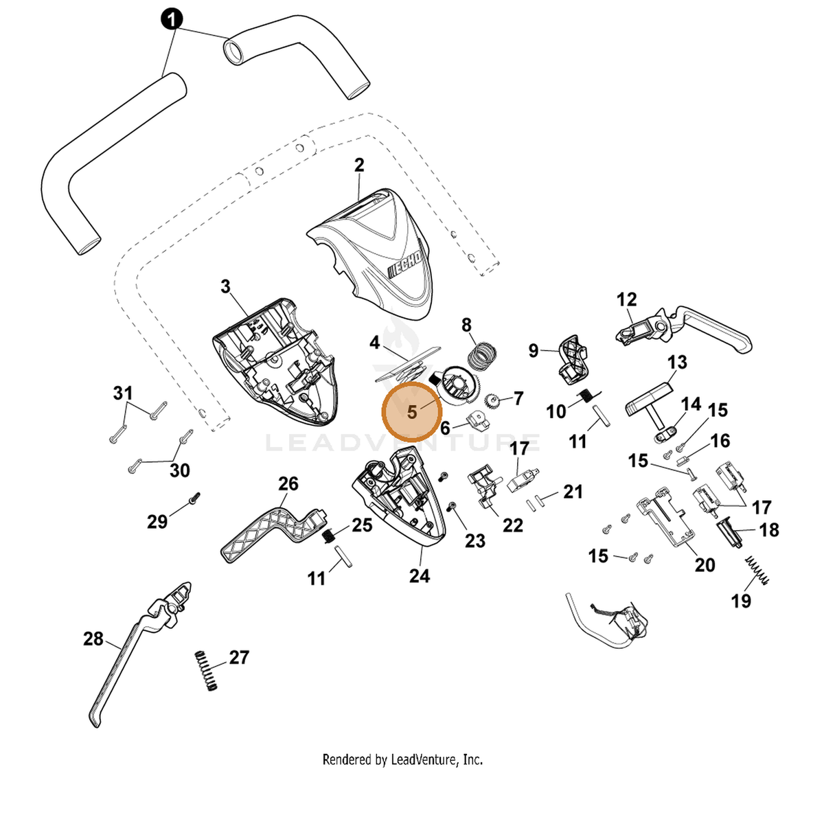 ECHO part YH470001050 — IPL diagram snippet (6x zoom, amber highlight)