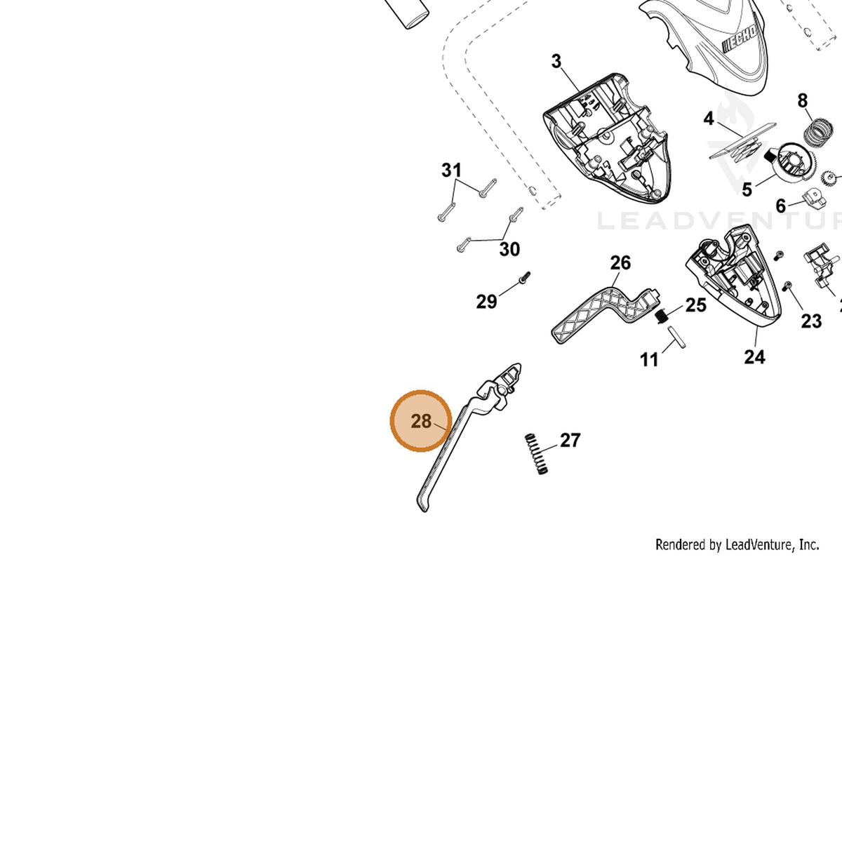 ECHO part YH470001060 — IPL diagram snippet (6x zoom, amber highlight)