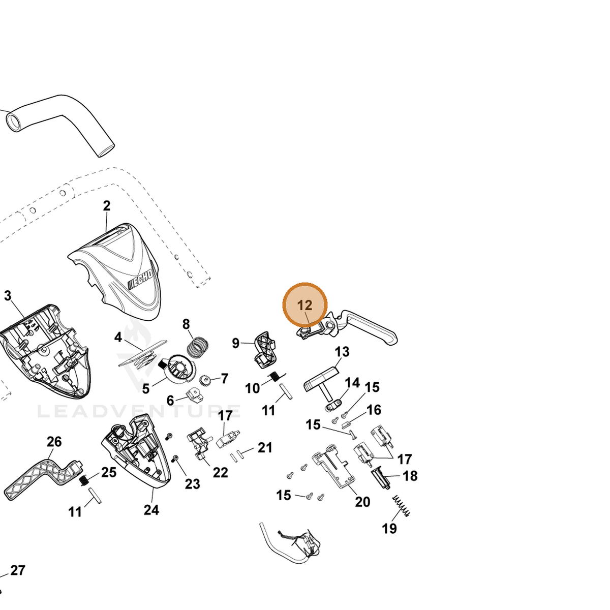 ECHO part YH470001070 — IPL diagram snippet (6x zoom, amber highlight)