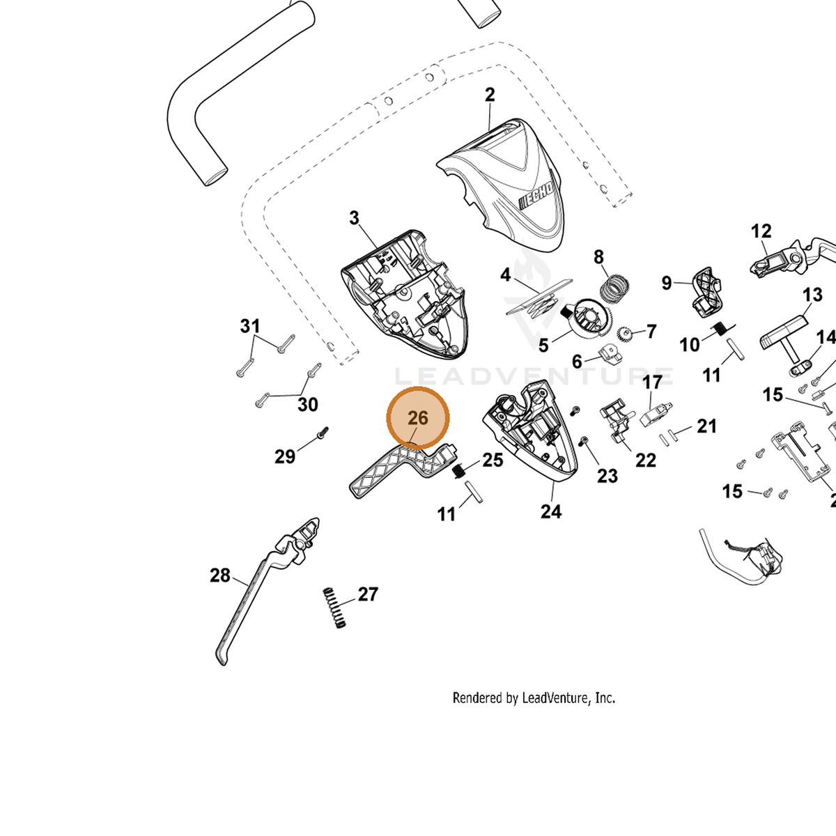 ECHO part YH470001080 — IPL diagram snippet (6x zoom, amber highlight)