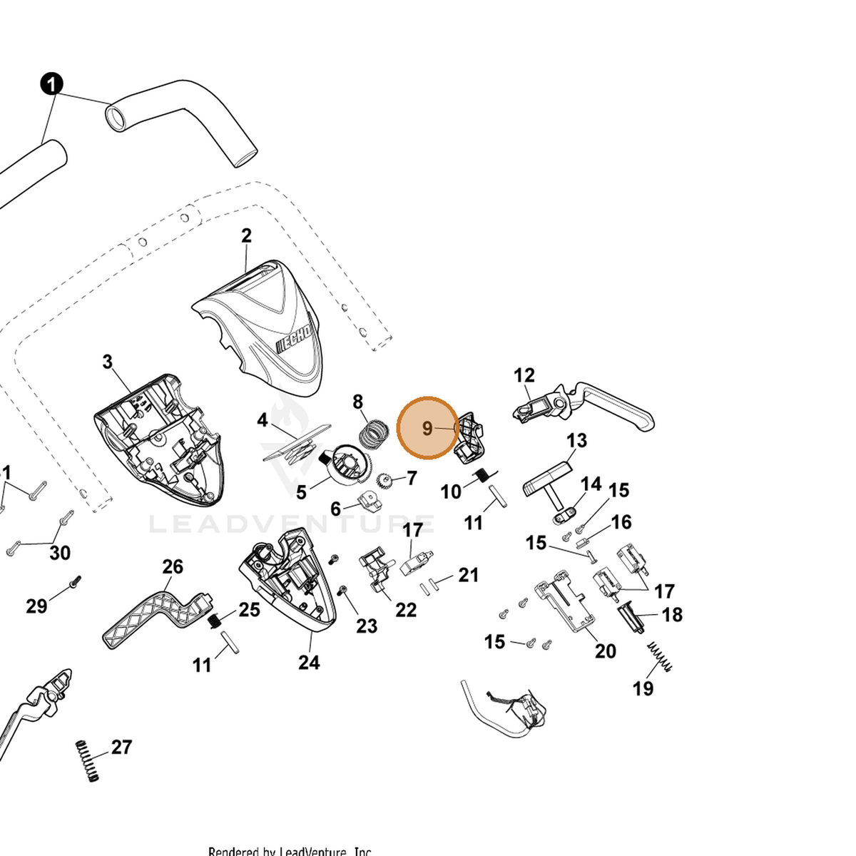 ECHO part YH470001090 — IPL diagram snippet (6x zoom, amber highlight)