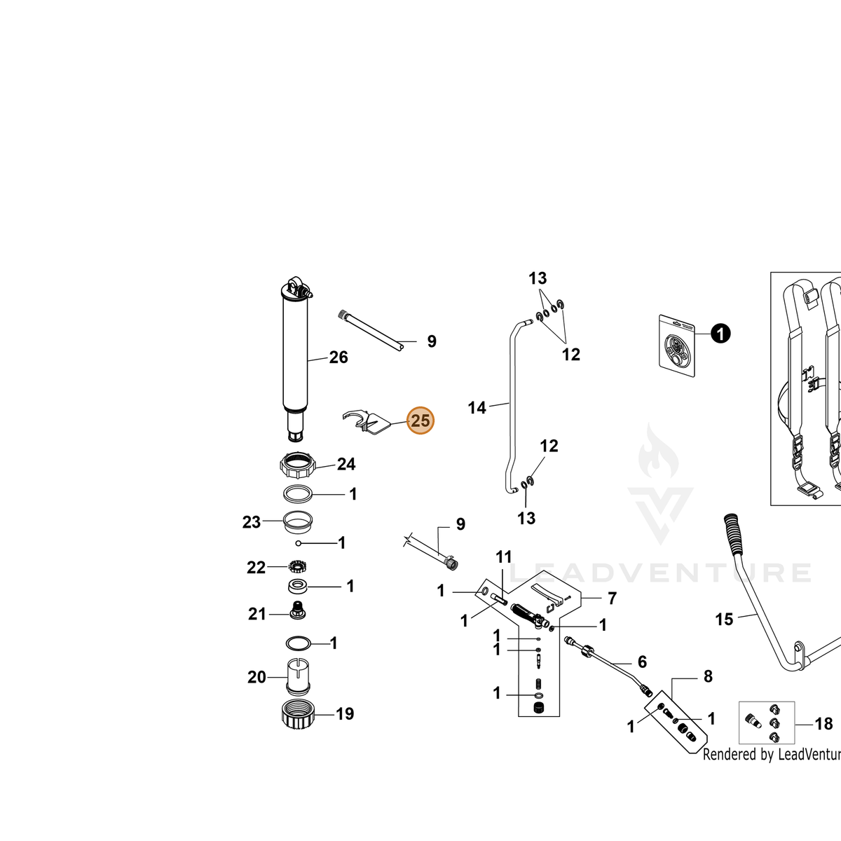 ECHO part YH470001140 — IPL diagram snippet (6x zoom, amber highlight)