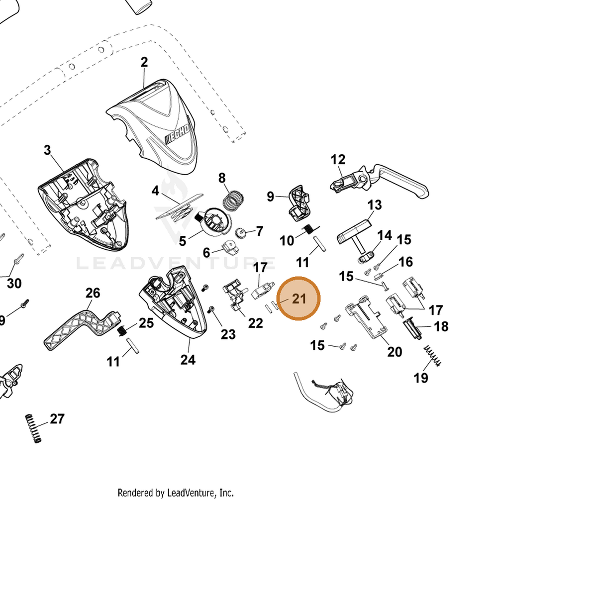 ECHO part YH471000120 — IPL diagram snippet (6x zoom, amber highlight)