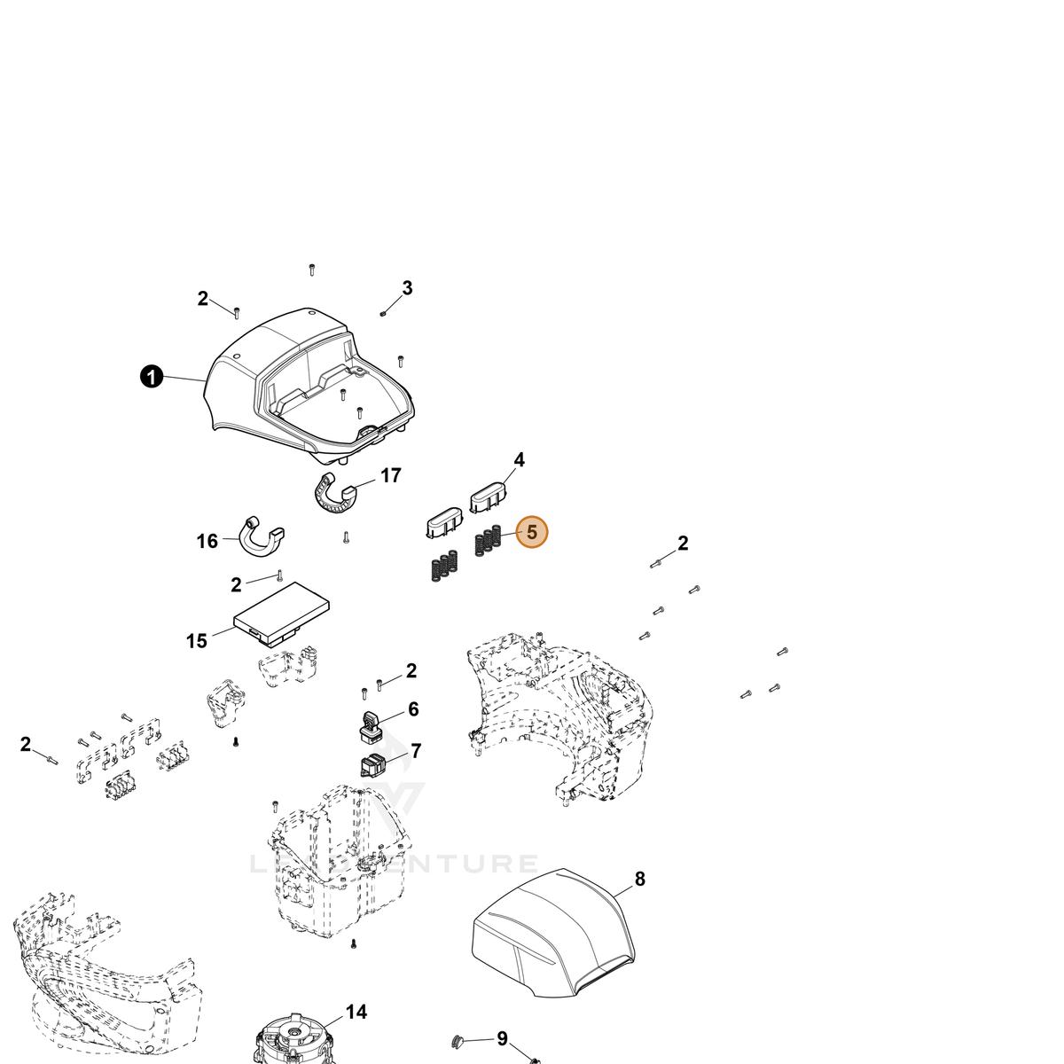 ECHO part YH476000240 — IPL diagram snippet (6x zoom, amber highlight)
