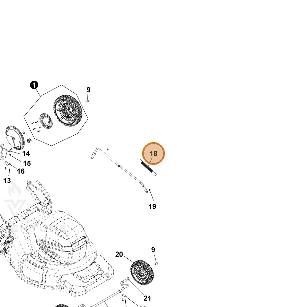 ECHO part YH476000280 — IPL diagram snippet (6x zoom, amber highlight)