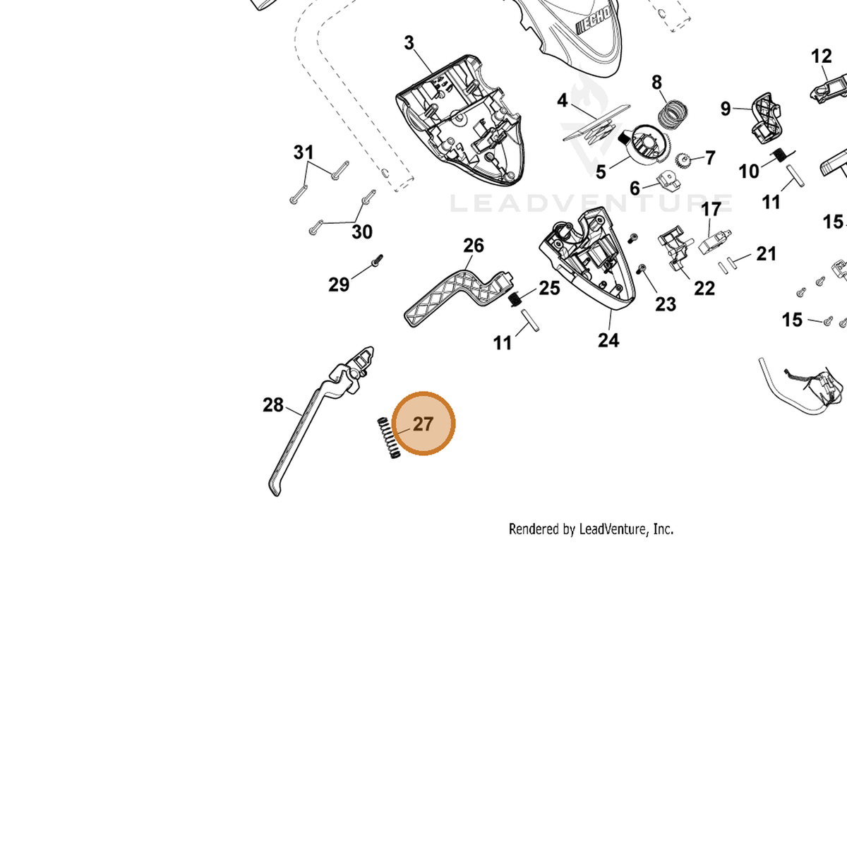 ECHO part YH476000310 — IPL diagram snippet (6x zoom, amber highlight)