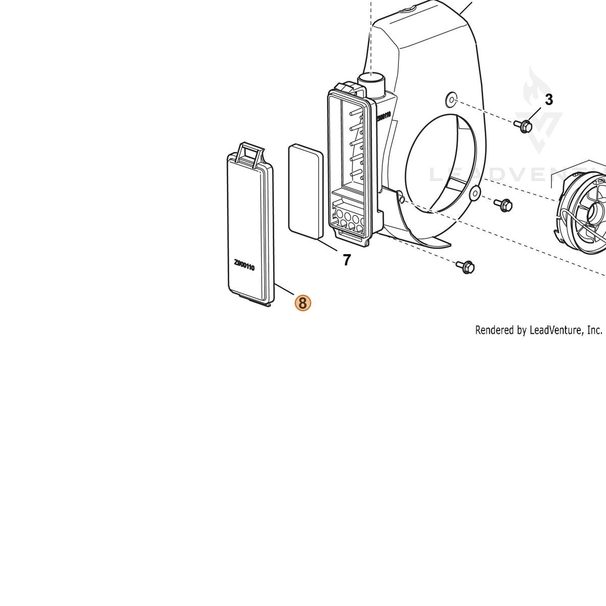 ECHO part YH479000110 — IPL diagram snippet (6x zoom, amber highlight)