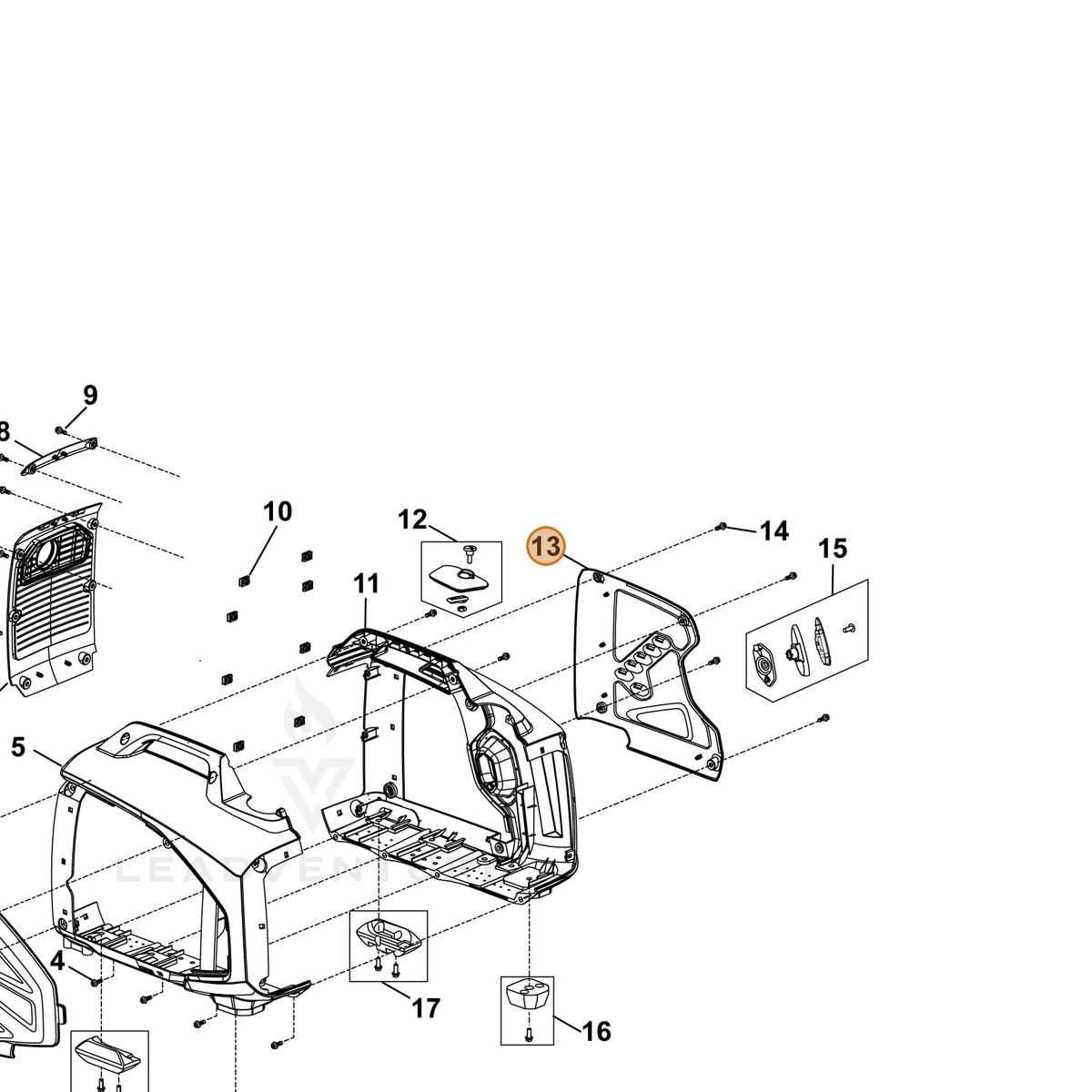 ECHO part YH479000190 — IPL diagram snippet (6x zoom, amber highlight)