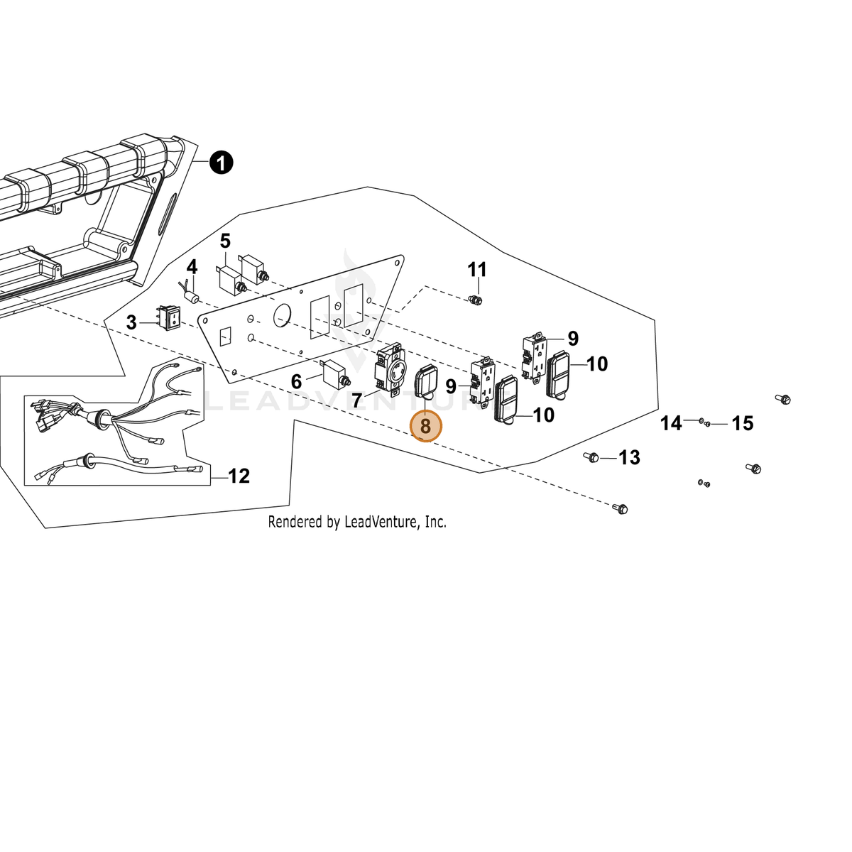 ECHO part YH479000340 — IPL diagram snippet (6x zoom, amber highlight)