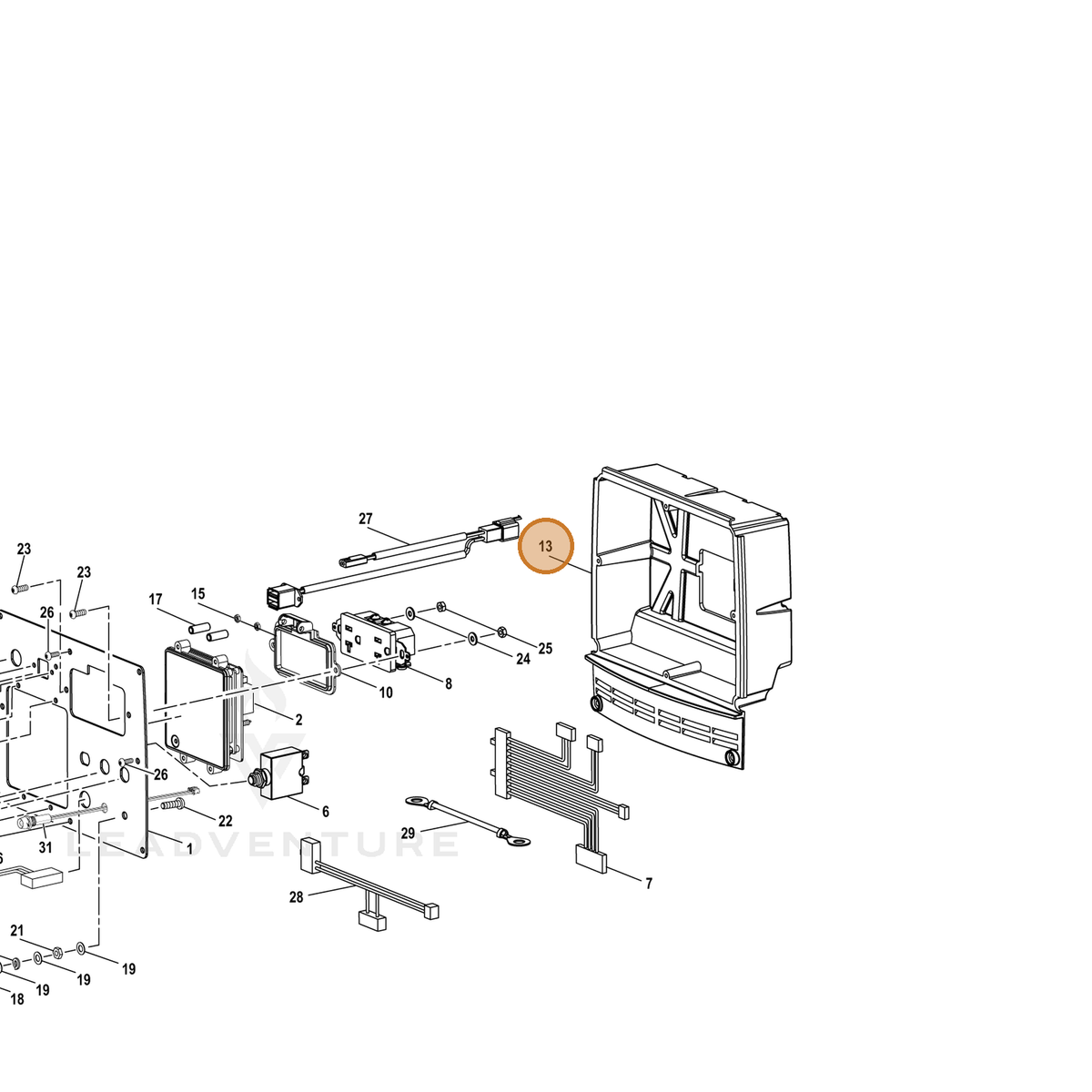 ECHO part YH479000510 — IPL diagram snippet (6x zoom, amber highlight)
