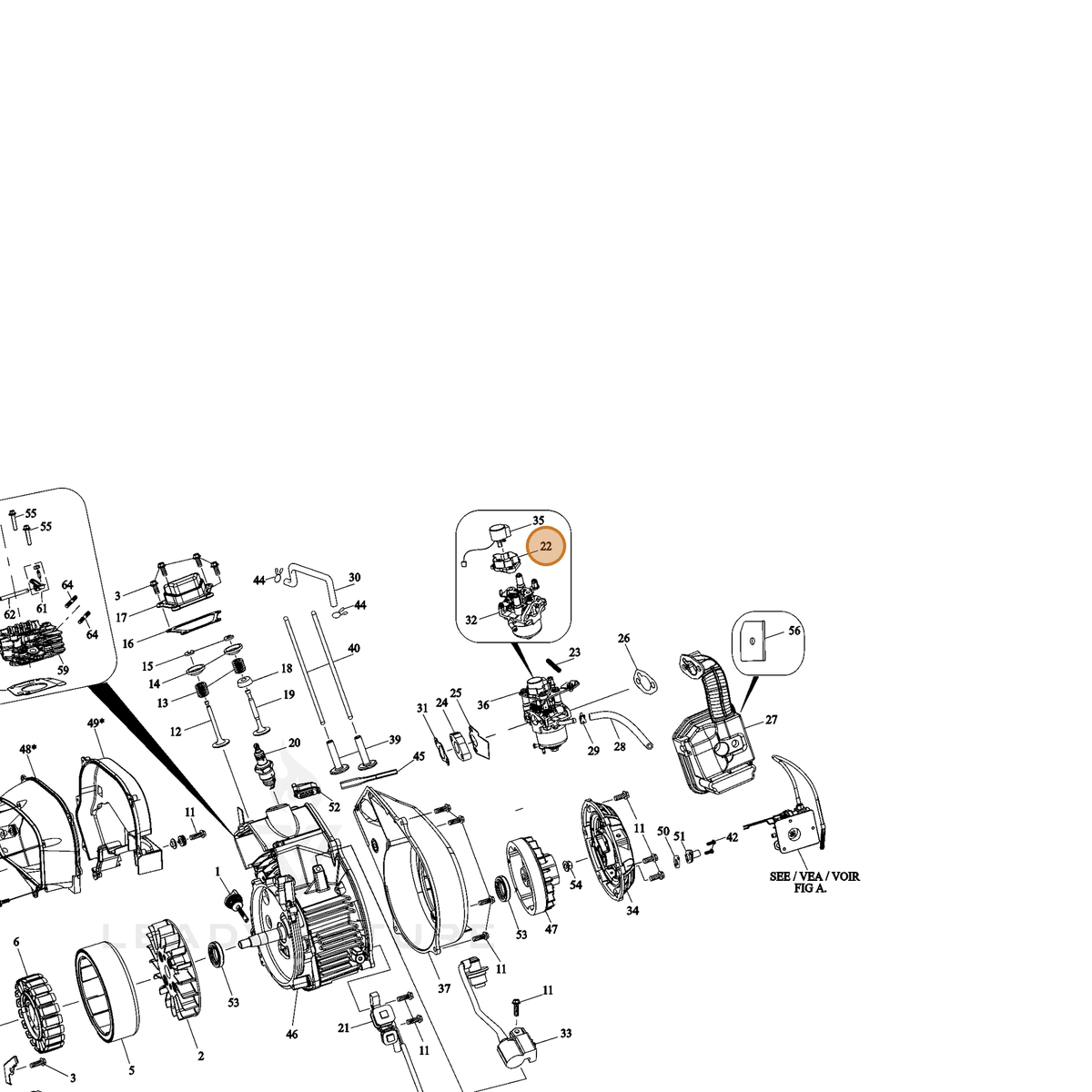 ECHO part YH479000590 — IPL diagram snippet (6x zoom, amber highlight)